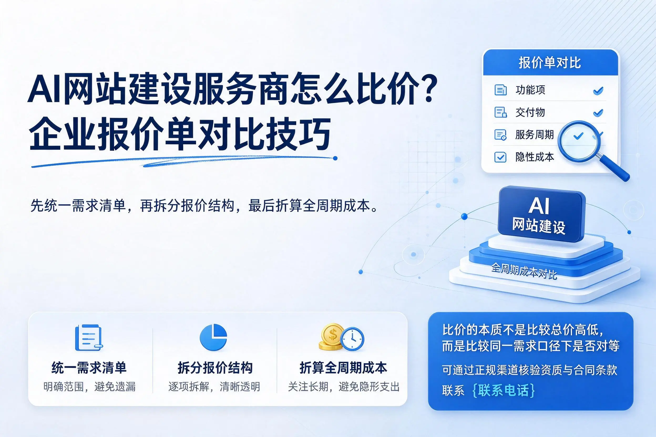 AI网站建设服务商怎么比价？胡杨河企业报价单对比技巧
